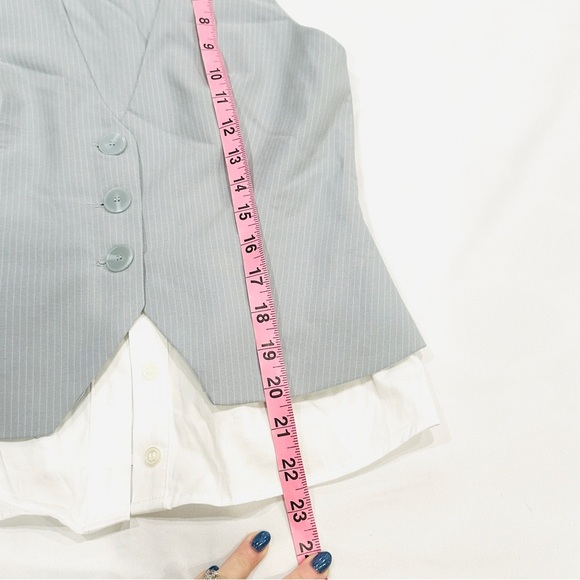 NWT Zara Blue Vest White Faux Button Down Striped Contrast Top - Picture 5 of 7